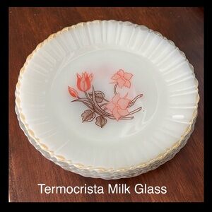 Vintage Termocrisa Milk Glass Floral Plates Set of 4 Scalloped Made in Mexico 7”